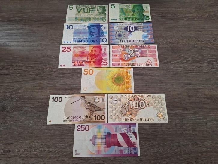 Set 10 guldenbiljetten 5 t/m 250 gulden (1966-1997), Postzegels en Munten, Bankbiljetten | Nederland, 250 gulden, Ophalen of Verzenden