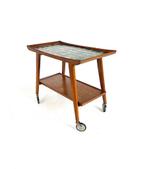 Vintage trolley Opal möbel ‘60, Huis en Inrichting, Tafels | Bijzettafels, Gebruikt, Verzenden, 55 tot 75 cm, Vintage retro buisframe design rotan webbing papercord