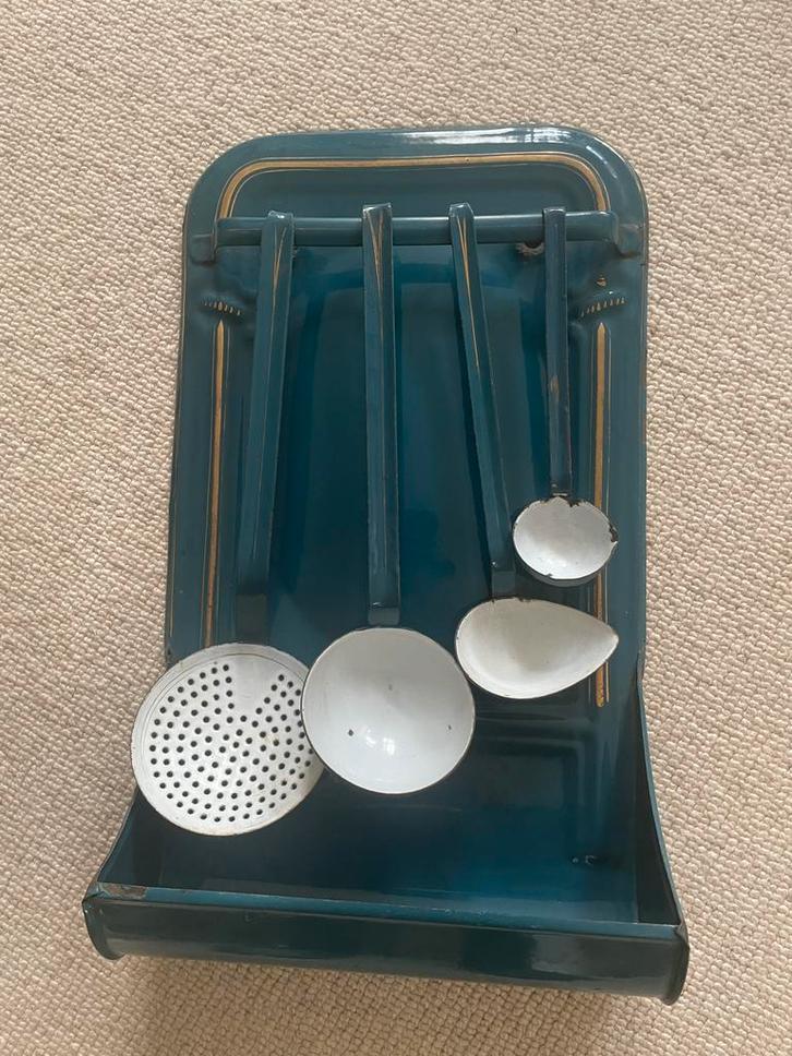 Vintage Lepelrek Petrol Blauw, Antiek en Kunst, Antiek | Emaille, Ophalen of Verzenden