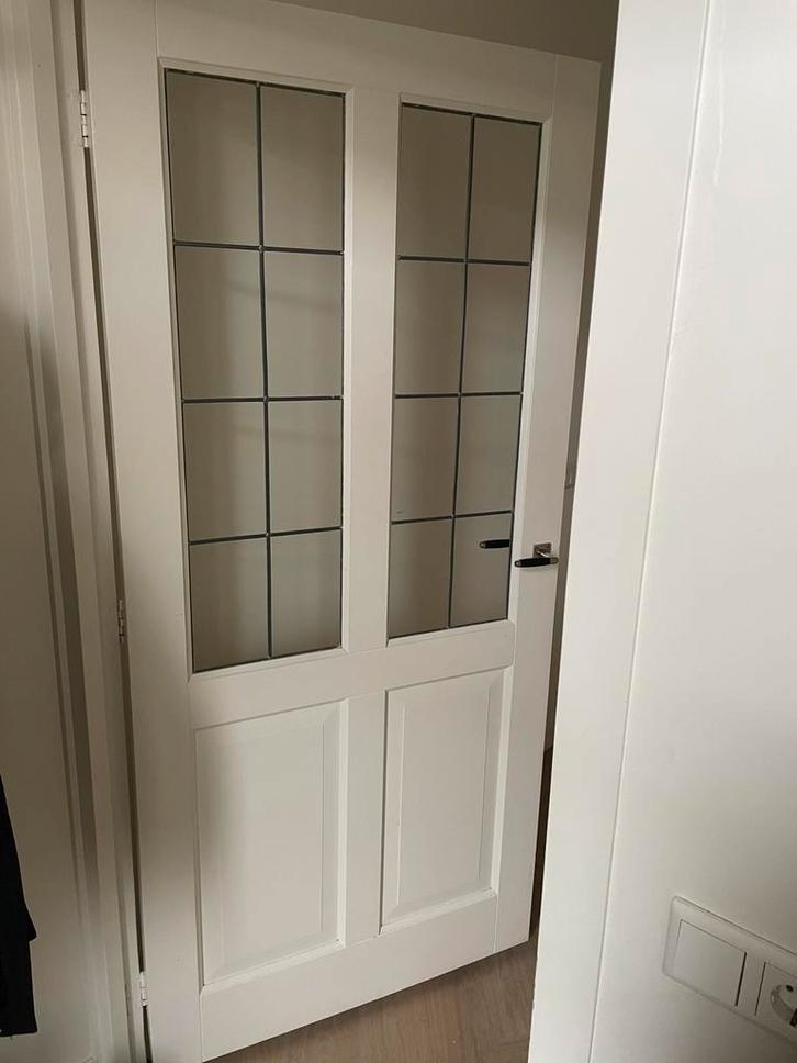 Binnendeur met glas, Doe-het-zelf en Verbouw, Deuren en Horren, Gebruikt, Binnendeur, 200 tot 215 cm, 80 tot 100 cm, Glas, Hout