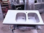 RVS Spoelbak met Dubbele Bak horeca spoelblad spoeltafelblad, Ophalen, Gebruikt, 100 tot 150 cm, Minder dan 100 cm