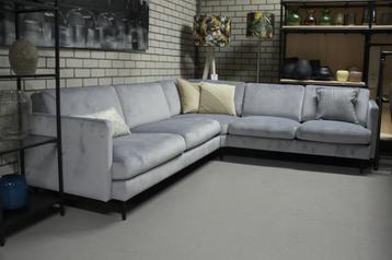 Prachtige hoekbank bankstel TED velvet grijs / blauw stof  beschikbaar voor biedingen