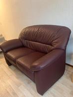 Bordeaux rood leder met kersenhout Vintage zitpartij, Huis en Inrichting, Banken | Sofa's en Chaises Longues, Ophalen, Gebruikt