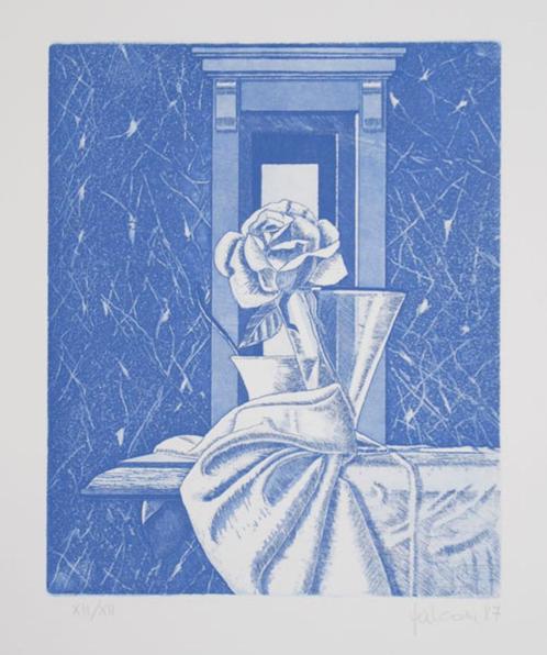 Falconi - Stilleven met Roos - Ets Handgesign., Antiek en Kunst, Kunst | Etsen en Gravures, Ophalen of Verzenden