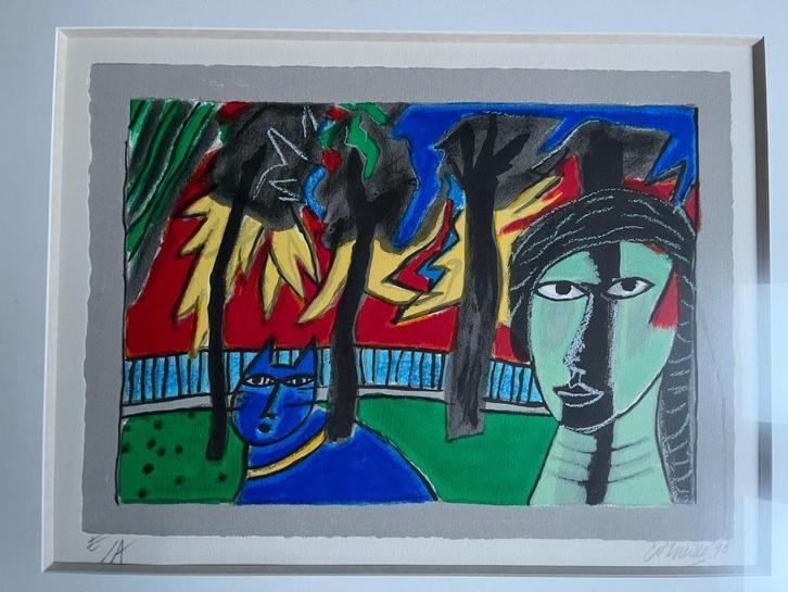 Schilderij Corneille "Le chat blue" 1998 / artist’s proof, Antiek en Kunst, Kunst | Litho's en Zeefdrukken, Ophalen