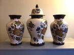 Kaststel vazen drie delig Flora Gouda plateel keramiek bloem, Antiek en Kunst, Ophalen of Verzenden