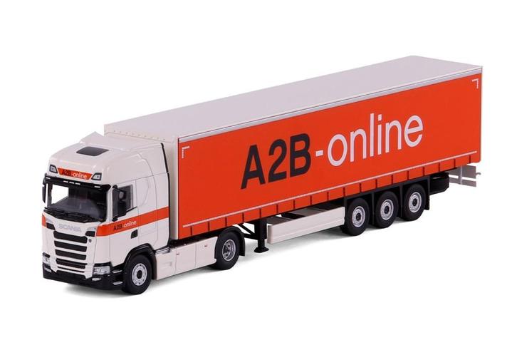 Scania S Highline met Schuifzeiloplegger - A2B-Online, Hobby en Vrije tijd, Modelauto's | 1:50, Nieuw, Bus of Vrachtwagen, Overige merken