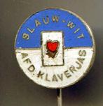 Blauw - Wit afd. klaverjas email zilverkl speldje( W_108 ), Verzenden, Zo goed als nieuw, Sport, Speldje of Pin