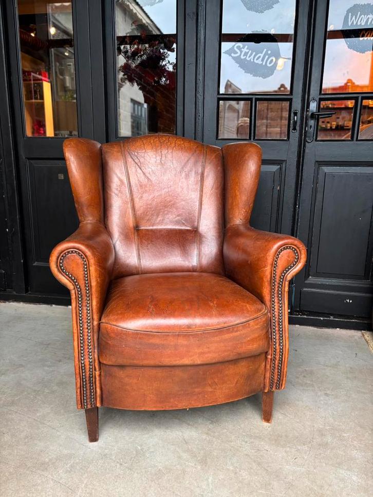 Schapenleren Dames fauteuil Merk Joris, Huis en Inrichting, Fauteuils, Gebruikt, Leer, 50 tot 75 cm, 75 tot 100 cm, Ophalen of Verzenden