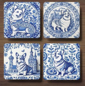 Corgi Delfts Blauw onderzetters met houder beschikbaar voor biedingen