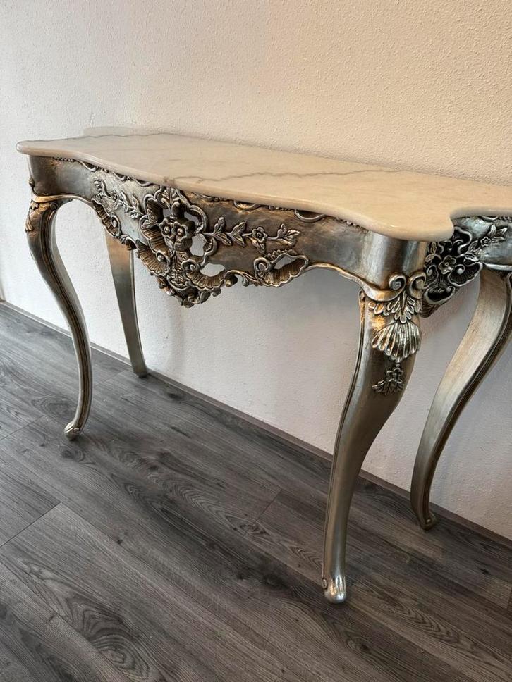 Mooie zilveren tafel Bovenblad: marmer, Antiek en Kunst, Antiek | Meubels | Tafels, Ophalen of Verzenden