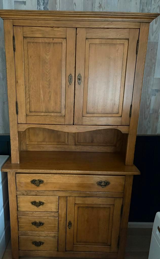 Kast 2 delig massief eiken, Huis en Inrichting, Kasten | Buffetkasten, Zo goed als nieuw, 200 cm of meer, 100 tot 150 cm, 25 tot 50 cm