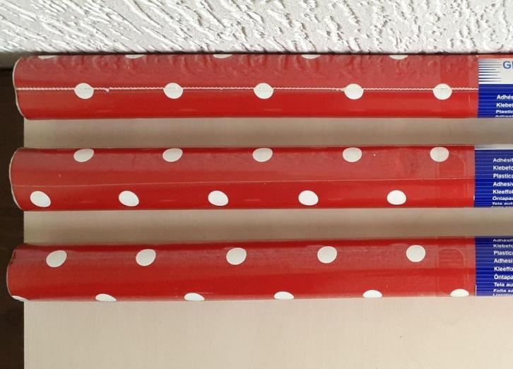 PLAKFOLIE - ZELFKL KASTPAPIER -GEKKOFIX- DOTS RED 12594, Huis en Inrichting, Woonaccessoires | Overige, Nieuw, Ophalen of Verzenden