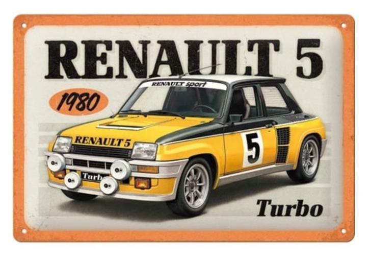 Renault R5 Turbo 1980.  Metalen wandbord ., Auto diversen, Overige Auto diversen, Ophalen of Verzenden