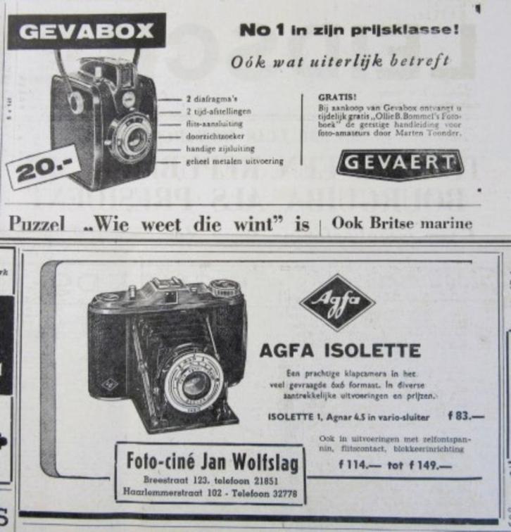 21 vintage advertenties reclames Agfa Gevaert 54-70 foto cam, Verzamelen, Fotografica en Filmapparatuur, Fototoestel, Voor 1940