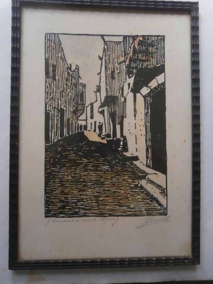 ALGERIJE ??, Mooie kleur Houtsnede, Als Zoekplaatje, Antiek en Kunst, Kunst | Etsen en Gravures, Ophalen