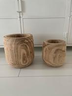 Mica Decorations grote houten bloempotten (set van 2), Tuin en Terras, Bloempotten, Rond, Ophalen of Verzenden, Zo goed als nieuw