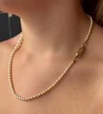 Emaille 18k gouden antiek pijp slot akoya parel ketting dame, Ophalen of Verzenden, Goud, Ketting, Met edelsteen