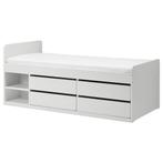 Bed met opbergruimte, Ophalen, 90 cm, Eenpersoons, Wit