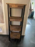 Industriele open kast teakhout en metaal, Huis en Inrichting, Kasten | Boekenkasten, Ophalen, Zo goed als nieuw, 25 tot 50 cm
