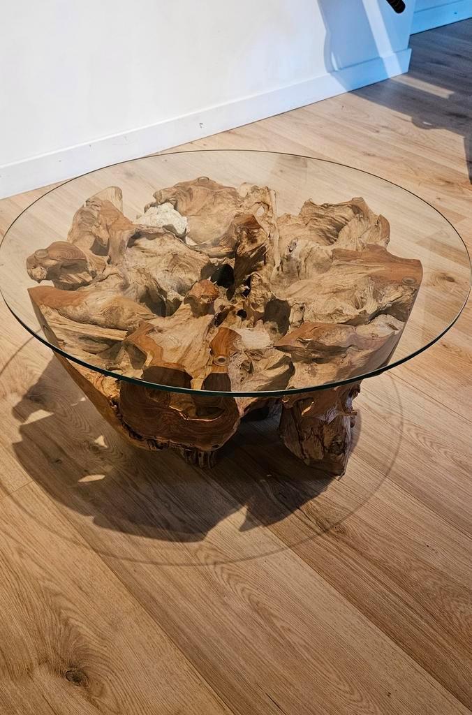 Prachtig onderhouden teak salontafel!, Huis en Inrichting, Tafels | Salontafels, Zo goed als nieuw, Rond, Ophalen