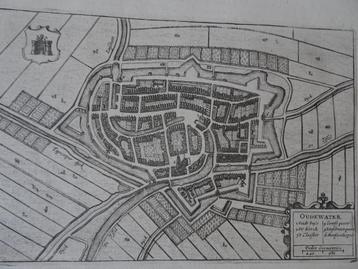 Originele gravure Oudewater uit  Blaeu's Stedenatlas, 1649 beschikbaar voor biedingen