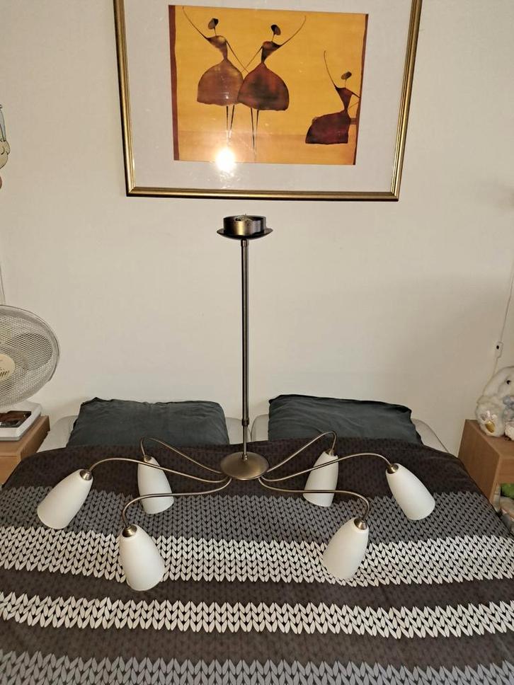 Vintage Plafondlamp met 6 armen. Heel mooi., Huis en Inrichting, Lampen | Hanglampen, Zo goed als nieuw, 50 tot 75 cm, Glas, Metaal