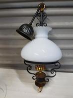 Hanglamp elektrische olielamp met glaskap en sierijzer en ho, Huis en Inrichting, Lampen | Hanglampen, Ophalen of Verzenden, 'T Olde Gre-j