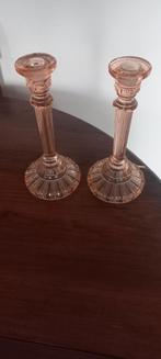 Kandelaars 2 stuks Glas Vintage, Ophalen of Verzenden, Glas