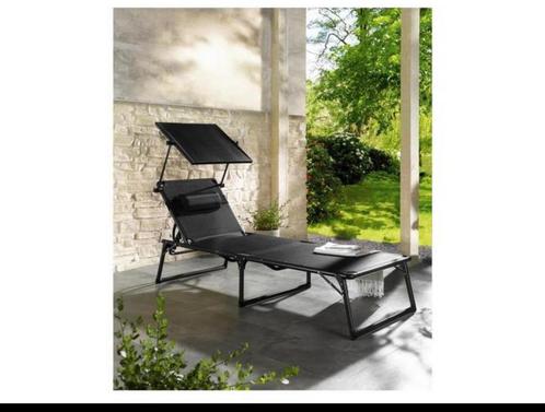 LIVARNO Aluminium ligbed met zonnedak Houston zwart, Tuin en Terras, Ligbedden, Nieuw, Aluminium, Inklapbaar, Verstelbaar, Ophalen
