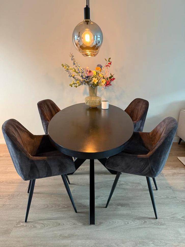 Ovale Mango Eettafel 180cm / Eetkamerstoel velvet, Huis en Inrichting, Complete eetkamers, Zo goed als nieuw, 4 tot 6 stoelen