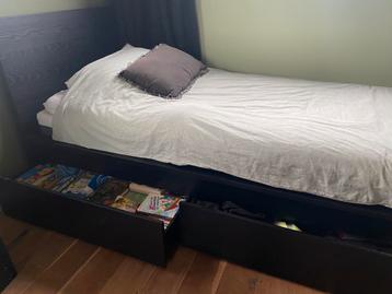 1 persoonsbed met opberglades. Type Malm ikea zwartbruin - afbeelding 4