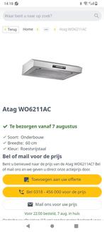 atag model wo6211ac moterloos, Witgoed en Apparatuur, Afzuigkappen, Ophalen, Nieuw, 200 tot 400 m³ per uur, Onderbouw afzuigkap