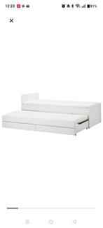 Ikea SLÄKT bedframe met onderbed en opberger wit, 90x200, Ophalen, 90 cm, Eenpersoons, Wit