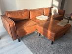 Bruine leren bank met hocker, Huis en Inrichting, Banken | Bankstellen, Ophalen, 250 tot 300 cm, Gebruikt, Minder dan 75 cm