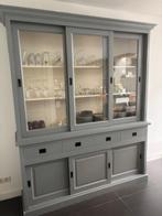buffet-keuken-vitrinekast grijs vintage modern, Ophalen, Gebruikt, 200 cm of meer, Glas