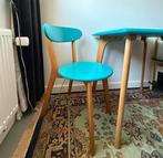 Retro Blauwe tafel of bureau met twee stoelen vintage, Huis en Inrichting, Tafels | Eettafels, Ophalen, 50 tot 100 cm, Zo goed als nieuw