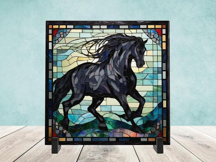 Fries Paard Glas in lood tegel incl houder, Huis en Inrichting, Woonaccessoires | Overige, Nieuw, Ophalen of Verzenden