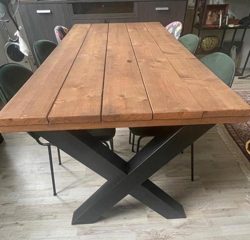 TE KOOP: Mooie massief houten eettafel met 6 stoelen, Huis en Inrichting, Tafels | Eettafels, Gebruikt, 50 tot 100 cm, 200 cm of meer