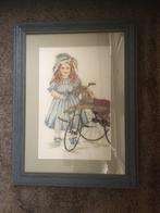 hand geborduurd werk 'Pop met fiets", Ophalen of Verzenden, Zo goed als nieuw