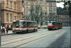 Foto DPMB trolleybus 3175+Tatra T3 1555+1602 Brno 1989., Ophalen of Verzenden, Gebruikt, Bus of Metro, Kaart of Prent