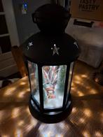 Kerstlantaarn zwart met hertjes en verlichting zgan, Diversen, Kerst, Ophalen, Zo goed als nieuw