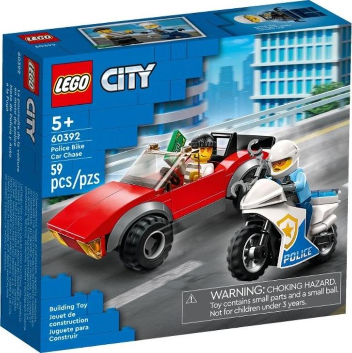 Lego Achtervolging auto op politiemotor - 60392, Kinderen en Baby's, Speelgoed | Duplo en Lego, Nieuw, Lego, Complete set, Ophalen of Verzenden