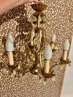 Vintage kroonluchter, goudkleurig metaal, glasdruppels, Ophalen, Gebruikt, Metaal