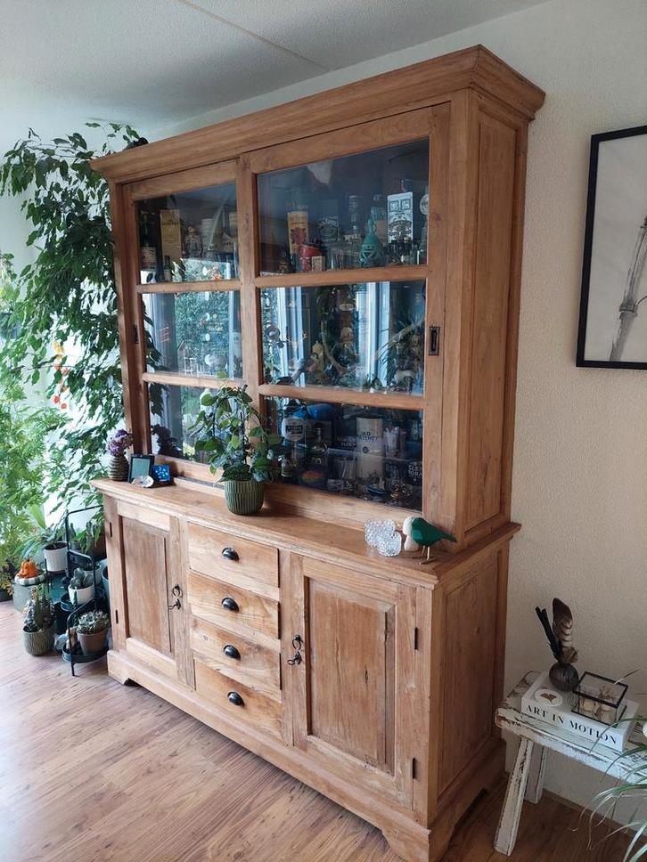 Koloniale Teak kast - Buffetkast 160x220 - Servieskast, Huis en Inrichting, Kasten | Buffetkasten, Gebruikt, 200 cm of meer, 200 cm of meer
