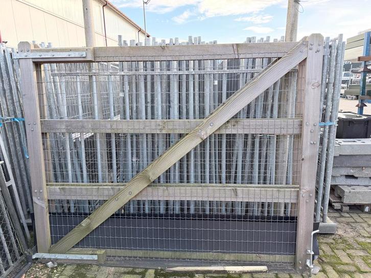 Dubbele Poort Lariks-Douglas 250250x200cm met Gaas, Tuin en Terras, Tuinhekken en Hekwerk, Zo goed als nieuw, Tuinhek, Hout, Met poort