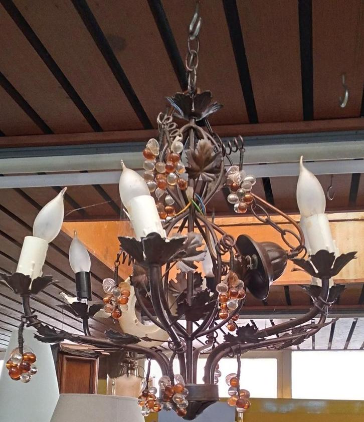 Vintage Kroonluchter met Druiven, Huis en Inrichting, Lampen | Kroonluchters, Gebruikt, Glas, Metaal, Ophalen