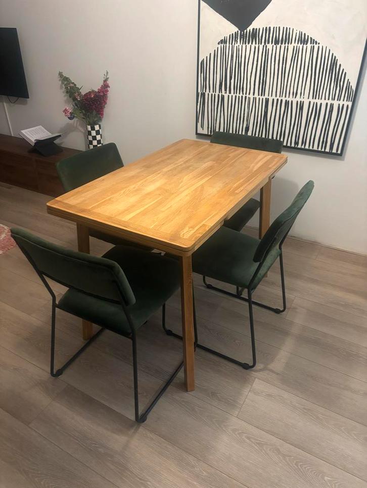 Compacte uitschuifbare eettafel, Huis en Inrichting, Tafels | Eettafels, Gebruikt, 50 tot 100 cm, 100 tot 150 cm, Rechthoekig