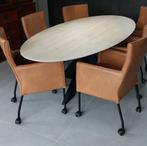 Eetkamer tafel eiken blad ovaal, metalen onderstel 220x110cm, Ophalen, 100 tot 150 cm, 200 cm of meer, Zo goed als nieuw