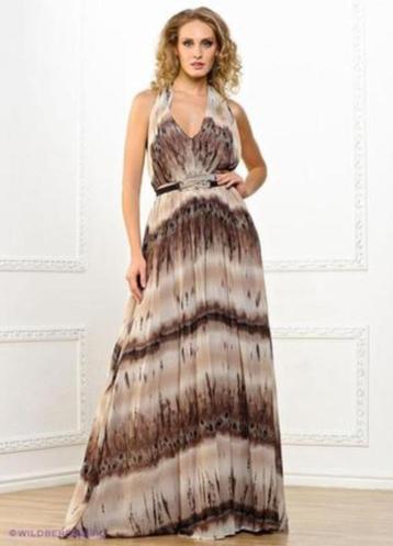 Mango Suit lange voile style jurk 34 bruin beige NIEUW CHCS beschikbaar voor biedingen